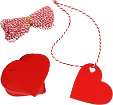 Red Heart Tags,100 Pcs Kraft Paper Hanging Tags with String for Wrapping