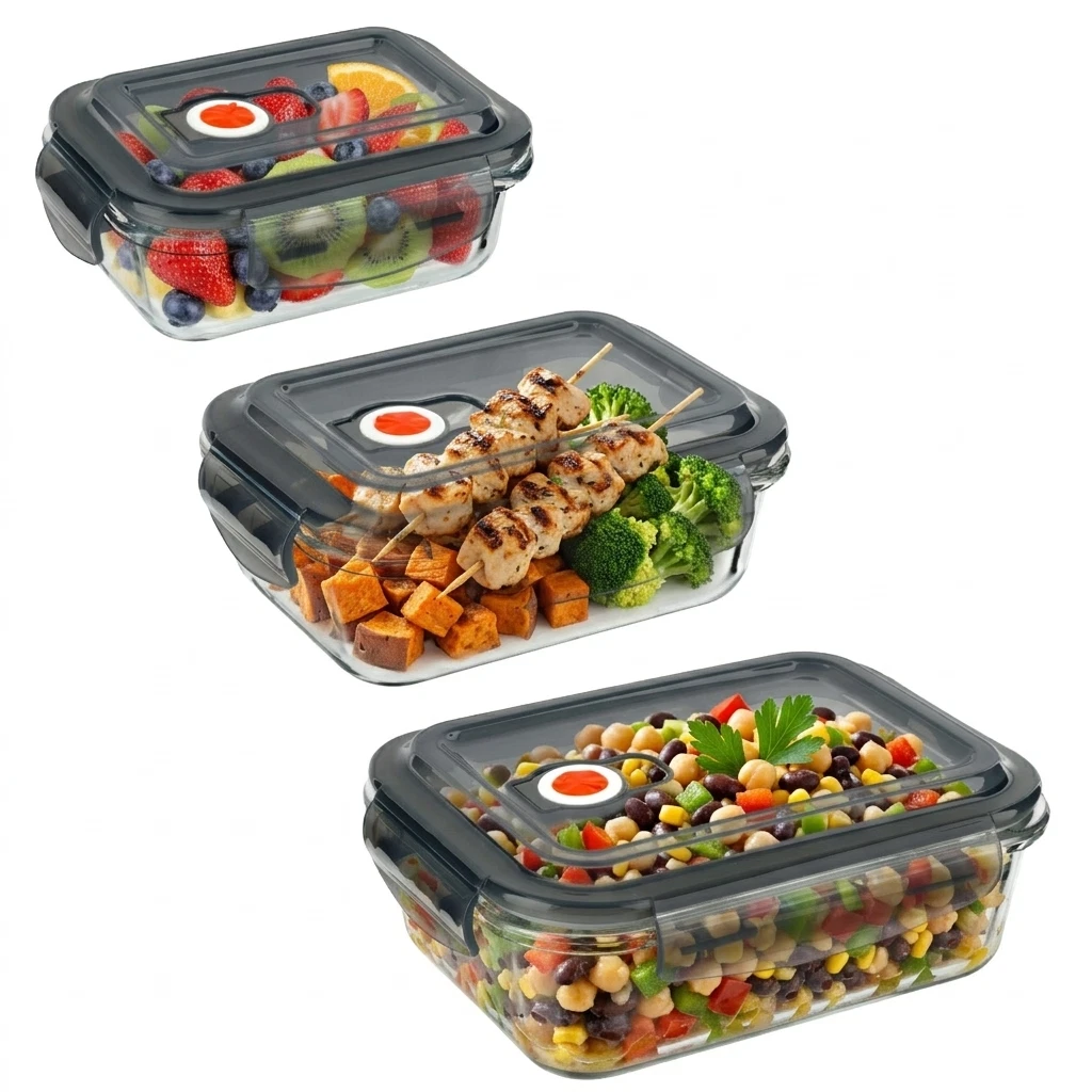 3pcs Glass Food Storage Containers With Airtight Vented Lids Meal Prep Oven Safe