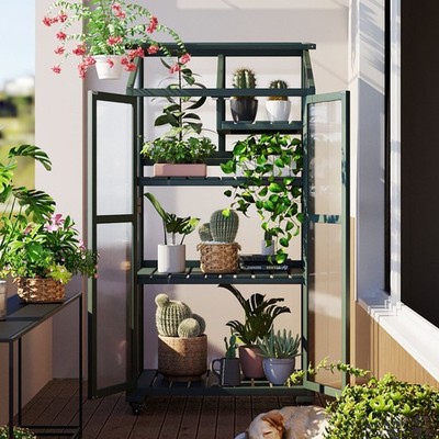 Large Greenhouse Balcony Portable Cold Frame W Wheels Adjustable Shelves