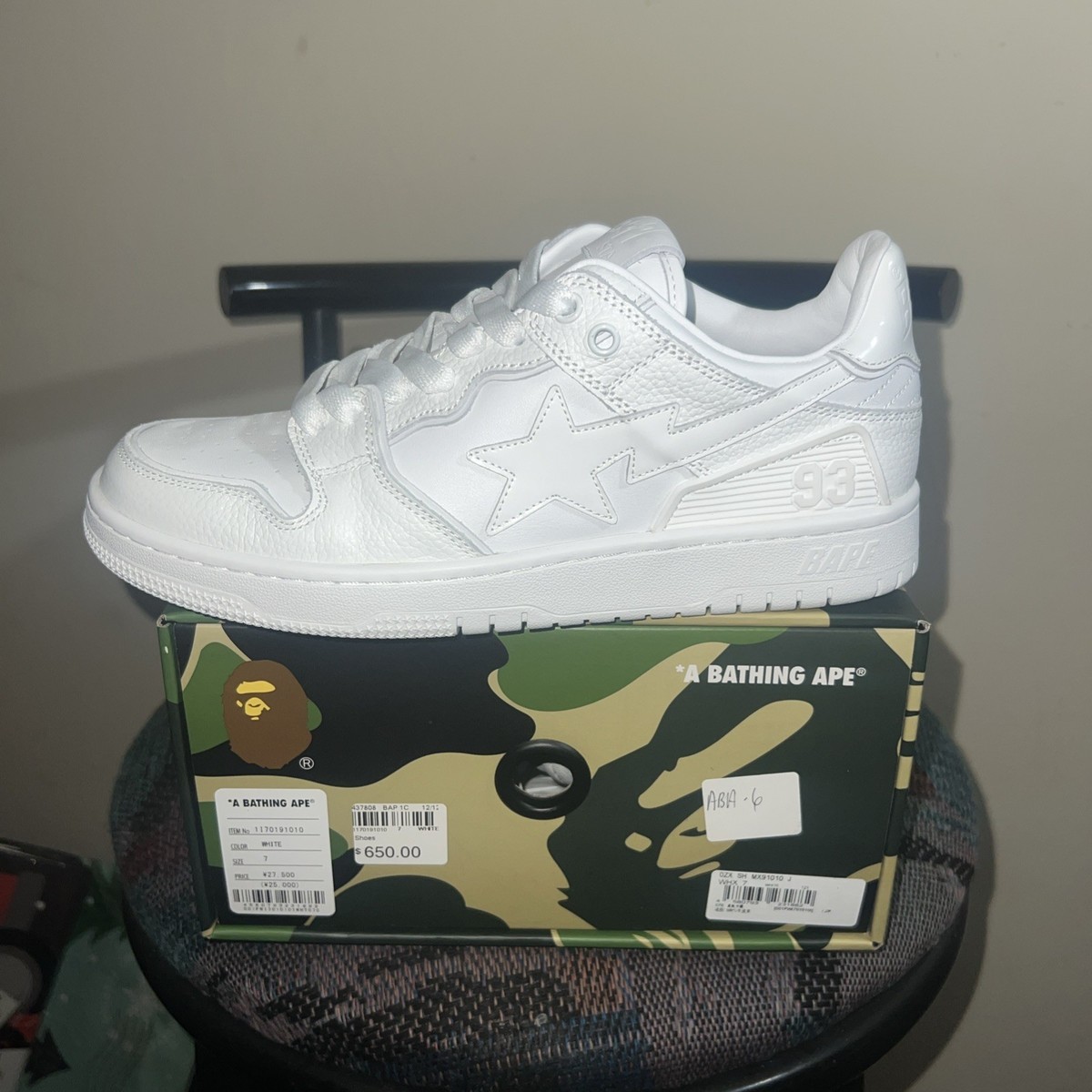 New Ds A Bathing Ape SK8sta Triple White Patent Leather Sta Logo