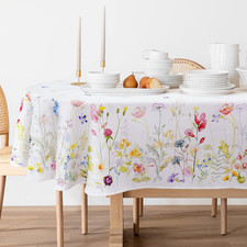 Spring Floral Oval Tablecloth, Flower Print Spring Summer Tablecloth, Waterproof