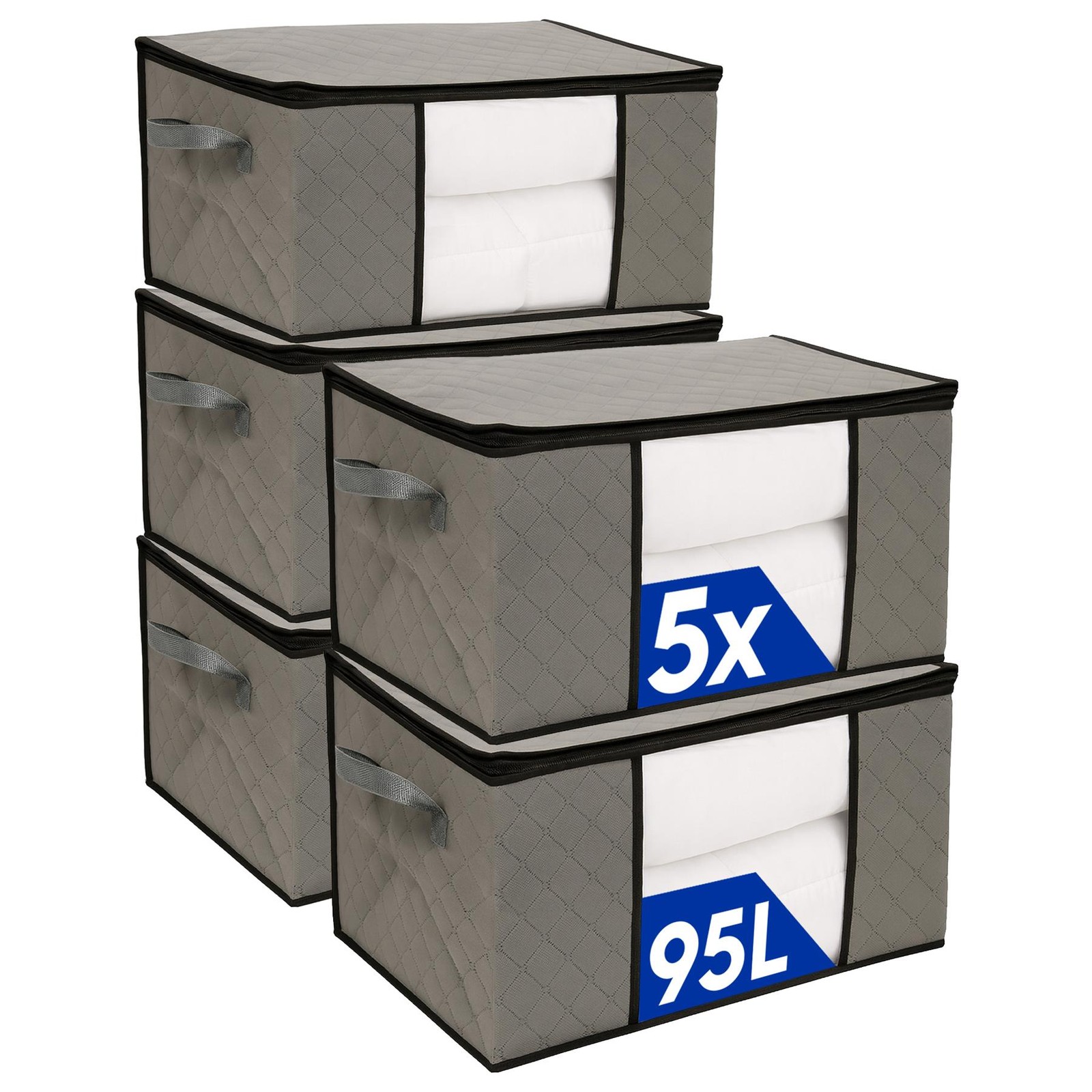 Clothes Storage Bags with Lid - 95 Litre - Grey - Pack of 5 - Image 2