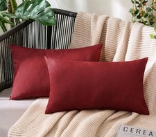 Pack of 2 Decorative Outdoor Solid Waterproof Throw Pillow Covers Faux Linen Gar