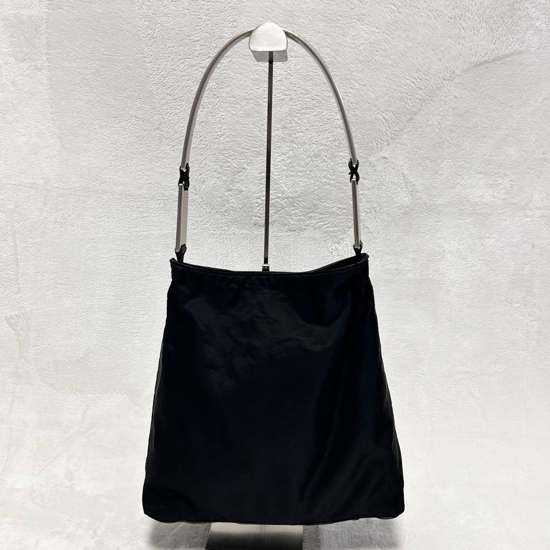 PRADA Leather Nylon Tote Bag Black Metal Handle Authentic Women's Fashion thumbnail 2