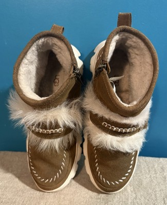 Uggs FLUFF PUNK Ankle Boot Shearling Sheepskin  CHESTNUT  Women's Size 7 VGUC