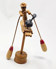 Grey Bird Balancing WOOD Kinetic Motion Sculpture - Unique Man on bamboo boat