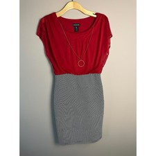 Enfocus Studio Red Polka Dot Sheath Dress with Necklace Size 12 Flutter Sleeve