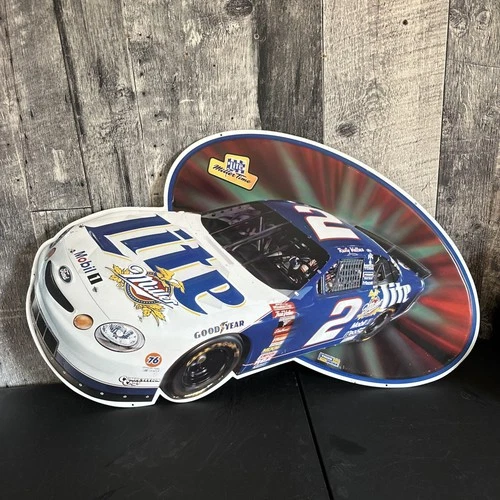 Miller Lite Nascar #2 Rusty Wallace Metal Advertising Beer Sign 31x18 Vtg