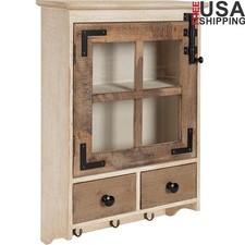 Wall Cabinet Rustic Storage Glass Door Vintage Decor Organizer Shelves New