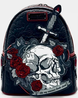 Mini sac à dos Loungefly Dark Romance livres un million de roses sac crâne littérature - Photo 1/4