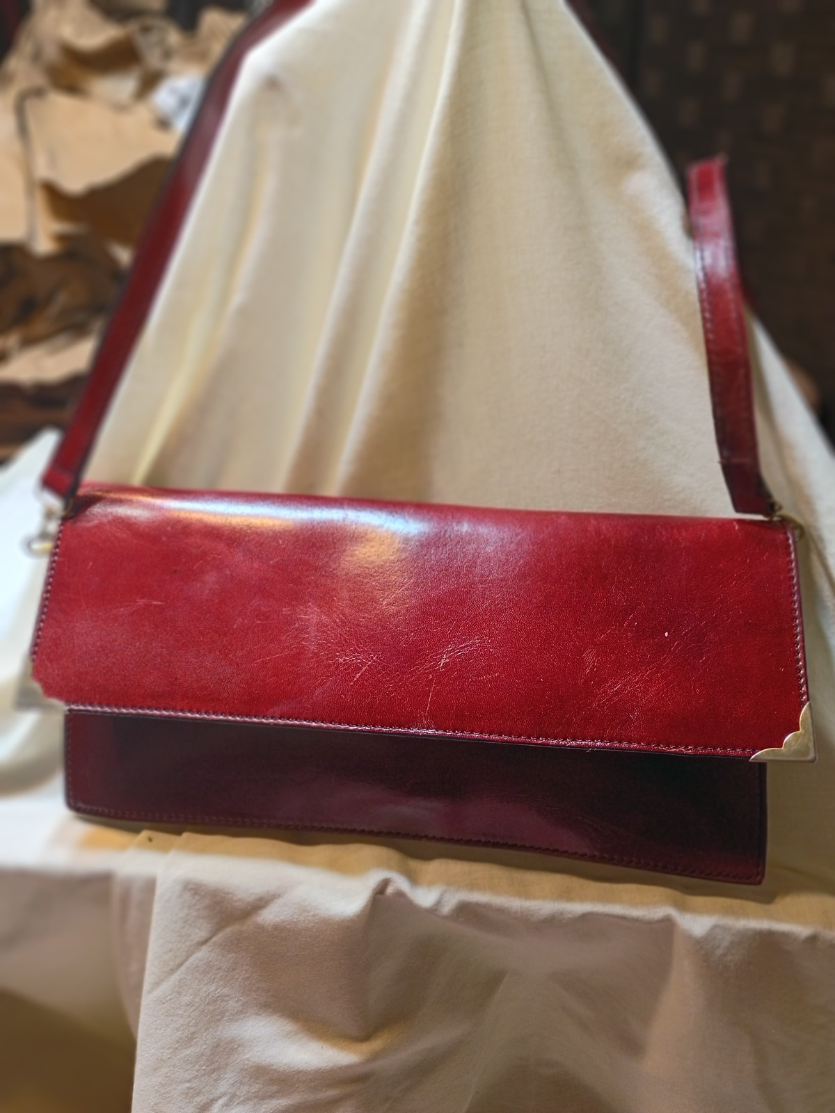 Vintage Burgundy Genuine Leather Crossbody/Clutch Purse