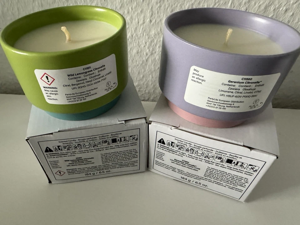 PartyLite 2x Zweifarbige Duftwachstöpfe Germanium—Wild Lemongrass Citronella - Bild 3 von 4
