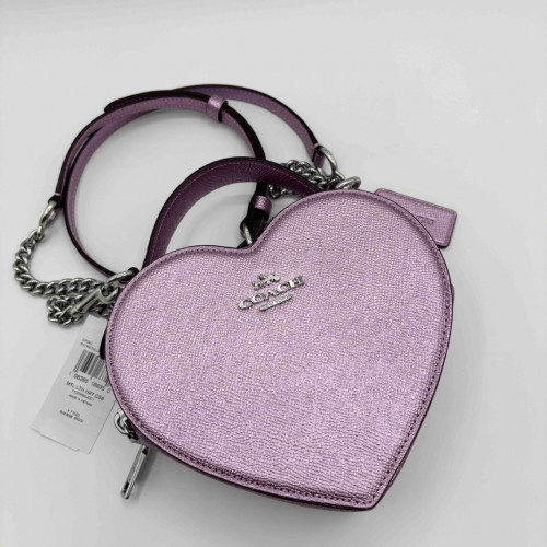 Coach CP020 Heart Crossbody Bag Metallic Crossgrain Leather Lilac