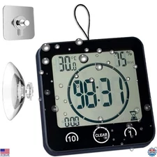 Waterproof Digital Wall Clock & Shower Timer - Large Black Alarm Clock for Kids