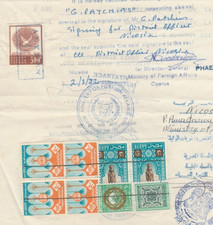 CYPRUS-EGYPT Rare Consular Revenue Tied Document 1982