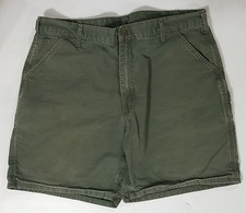 VTG CARHARTT B144 OLV Green Carpenter Duck Canvas LEATHER PATCH Shorts Size 40x8