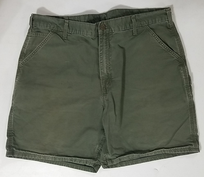 VTG CARHARTT B144 OLV Green Carpenter Duck Canvas LEATHER PATCH