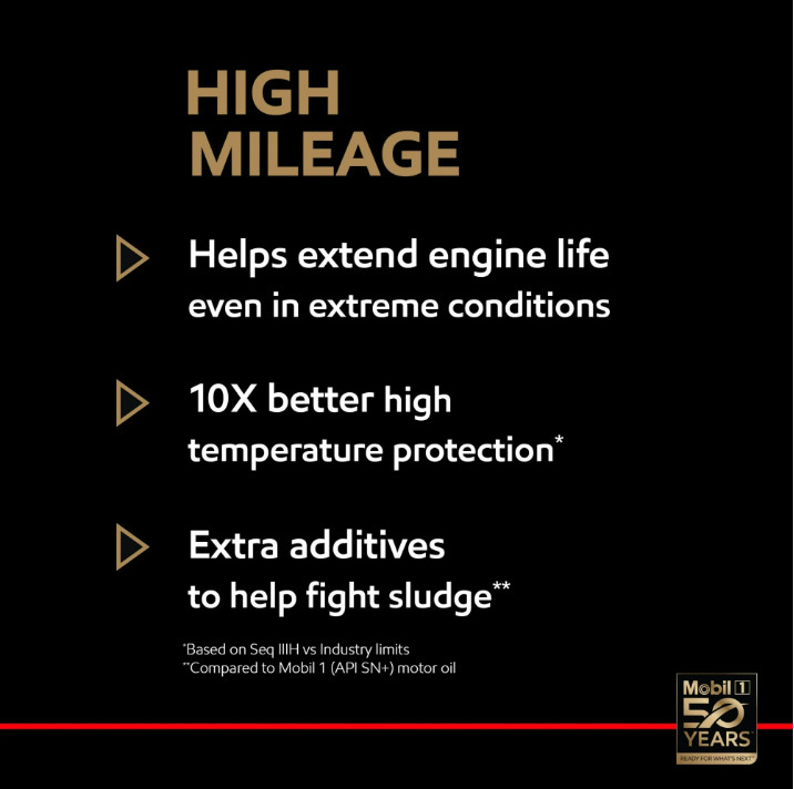 Mobil 1 High Mileage Full Synthetic Motor Oil 5W-30, 5 Quart