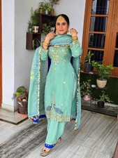 Heavy Faux Georgette Turquoise Salwar Kameez With Dupatta For Reception