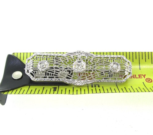 .25 ctw Diamonds Old Minor Cut 14k White Gold Filigree Antique Brooch - Picture 6 of 6