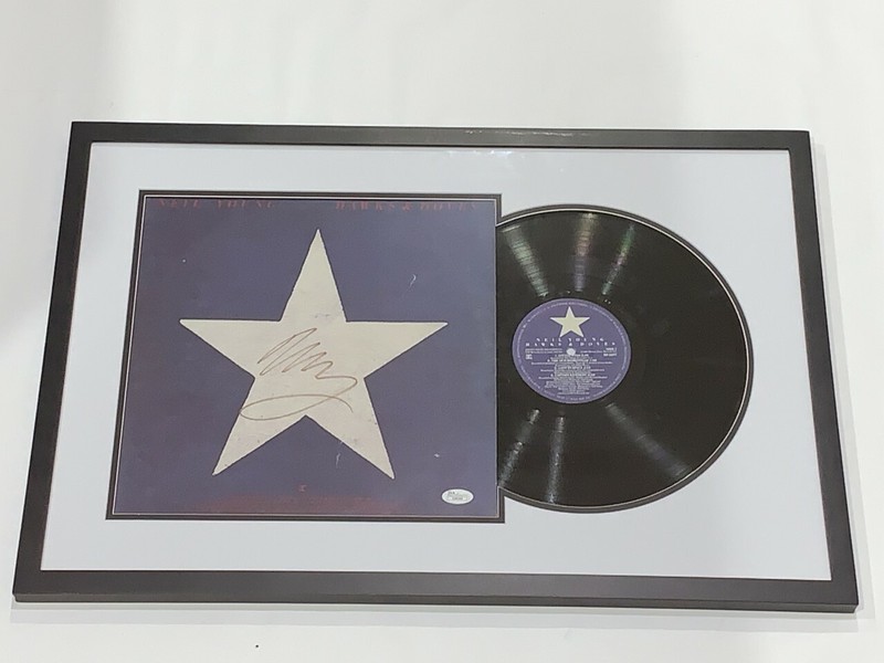 NEIL YOUNG SIGNED FRAMED "HAWKS & DOVES" LP 25x16.5 ALBUM DISPLAY CSNY  JSA LOA