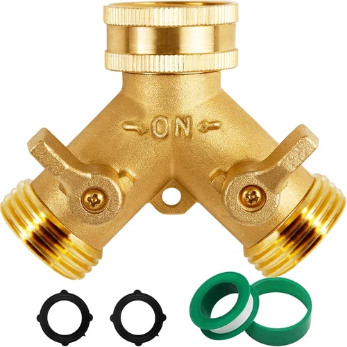 Brass Garden Hose Splitter, 3/4 Inch 2-Way Y Brass Hose Connector with O-Ring Wa