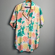 Victoria's Secret Gold Label Floral Button Down Short SL Sleep Shirt Blouse M/L