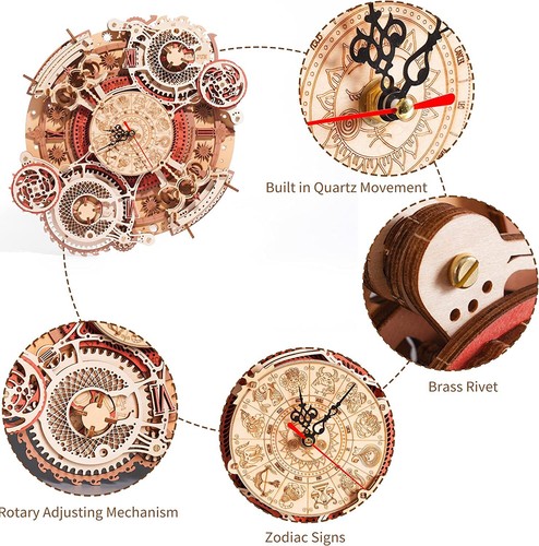 ROKR Wanduhr 3D HOLZ PUZZLE Modellbausatze Holzet Mechanische HolzPuzzle Spiel - Bild 9 von 11