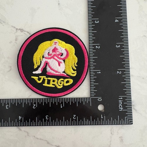 Virgo Zodiac Sign Patch Black Pink-Trim Sewing & Craft Embroidered Sew-On - Picture 3 of 3