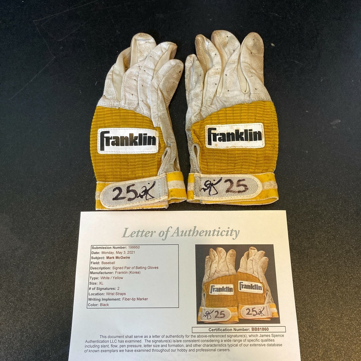 Rare Mark McGwire Signed Pair Of 1980's Game Used Batting Gloves