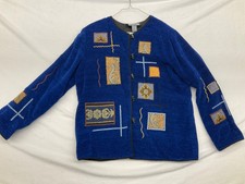 Qvc Indigo Moon Chenille Art To Wear Jacket Size M Blue Black Gold Boho Hippie