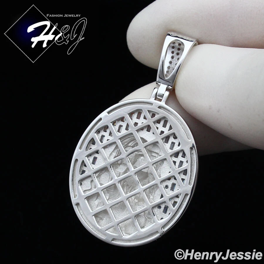 HOMBRE 925 PLATA ESTERLINA ICY BLING BAGUETTE CIRCONITA 3D CARA DE JESÚS COLGANTE OVALADO*SP385 Foto 3 de 4