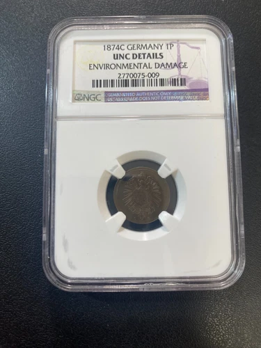 1874 C GERMANY ONE PFENNIG NGC UNC DETAILS - UNCIRCULATED - CERTIFIED SLAB - 1P