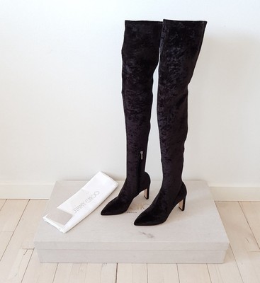 crushed velvet thigh high boots