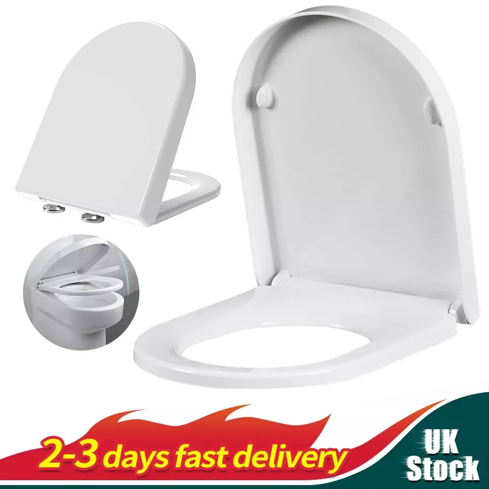 Luxury D-Shape Toilet Seat Heavy Duty White Soft Close Top Quick Release Hinges