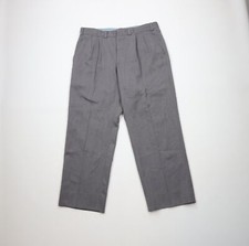 Vtg 70s Streetwear Mens 34x29 Pleated Wool Whipcord Wide Leg Chino Pants Gray