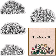 4 PCS Flowers Background Clear Stamps for Card Making, Daisy Flowers Rubber Stam