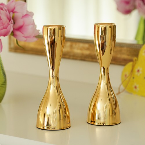 Stabkerzenhalter Kerzenständer Tafelkerzenhalter Kerzenhalter gold 18cm 2er Set - Bild 6 von 6