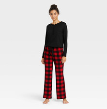 Women's Henley Pajama Set - Stars Above, Dark Red/Black, Large