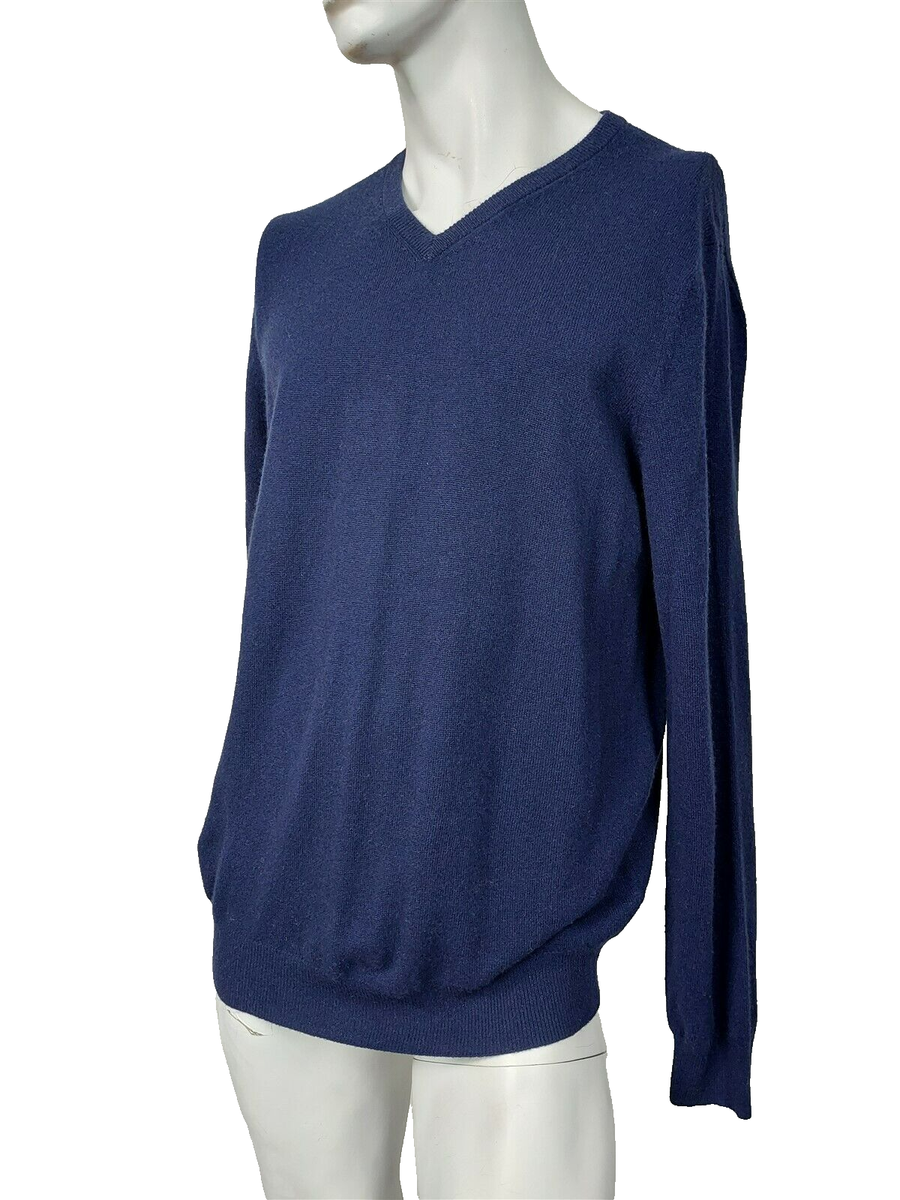 TAHARI Pure Luxe Cashmere Navy Blue Men's V-Neck Sweater sz XL NEW