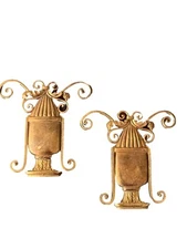 Vintage Pair French Brass Decorative Pediment Trim Mount Urn Vases Wall Decor