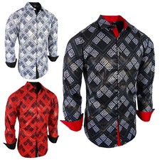 Mens Shirt Floral Italian Striped Gold Foil Sheen Stretch Slim Fit Button Up