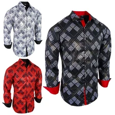 Mens Shirt Floral Italian Striped Gold Foil Sheen Stretch Slim Fit Button Up