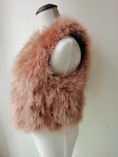 Girl's Real Ostrich Feather Fur Vest Coat Lady Winter Warm Waistcoat Brown - Picture 3 of 4