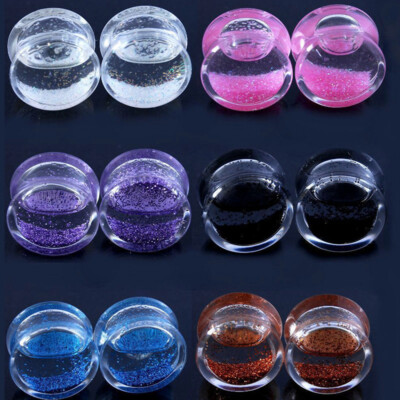 2 FLORAY LIQUID GLITTER ACRYL FLESH TUNNEL FLUID OHR PLUG PIERCING DOUBLE FLARED