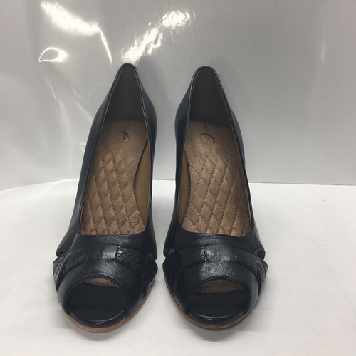 Easy Spirit Almat schwarze hochhackige Damenschuhe aus Leder Größe 6W zehenfrei Cosplay - Bild 2 von 12
