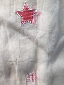 2 Pottery Barn Kids Embroidered Patchwork Red Stars Sheer Curtain