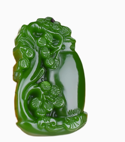 Natural Green jade Jadeite Carved  amulet Pendant&Necklaces jewellery如意玉瓶花开富贵 - Picture 4 of 7