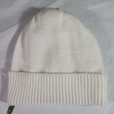 Babies White Knit Hat w/ Purple Stripe Cuff Trim See Measurements for Sizing