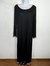Ekouaer Womens Nightgown sz S Black Scoop Neck Long Sleeve Sleepshirt NEW